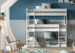Vipack Etagenbett Made in Europe,mit 3 LF á 90x200 cm und Rollrost, stabil gebaut, Kiefer massiv weiß
