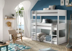 Vipack Etagenbett Made in Europe,mit 3 LF á 90x200 cm und Rollrost, stabil gebaut, Kiefer massiv weiß