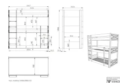 Vipack Etagenbett Made in Europe,mit 3 LF á 90x200 cm und Rollrost, stabil gebaut, Kiefer massiv weiß