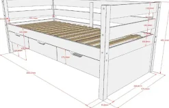 Vipack Funktionsbett »Margrit, mit 3 Schubladen, zeitloses Design universell einsetzbar« Liegefläche 90 x 200 cm, inkl. Rolllattenrost und seitlichem Umbau,stabiles Massivholzbett, wahlweise in 2 Farben erhältlich