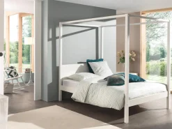 Vipack Himmelbett »Pino, Kiefer massiv weiß lackiert, Made in Europe, zeitloses Design« B/H/T ca. 208x191x148cm, inkl. Rolllattenrost, 2 Breiten zur Auswahl,wahlweise mit Textil-Himmel