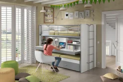Vipack Hochbett »Bonny, mit 3 Schlafgelegenheiten, super praktisch im Kinderzimmer« B/H/T ca. 222x161x102cm, Dekor Oberfläche, in verschieden Farben,mit großer Schreibplatte, Regalfächern, viel Funktion auf kleinem Raum
