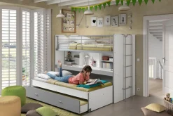 Vipack Hochbett »Bonny, mit 3 Schlafgelegenheiten, super praktisch im Kinderzimmer« B/H/T ca. 222x161x102cm, Dekor Oberfläche, in verschieden Farben,mit großer Schreibplatte, Regalfächern, viel Funktion auf kleinem Raum