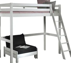 Vipack Hochbett Made in Europe,Hochbett mit 90 x 200 cm Liegefläche, grau oder weiß lackiert