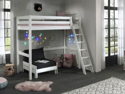 Vipack Hochbett Made in Europe,Hochbett mit 90 x 200 cm Liegefläche, grau oder weiß lackiert