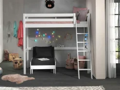 Vipack Hochbett Made in Europe,Hochbett mit 90 x 200 cm Liegefläche, grau oder weiß lackiert