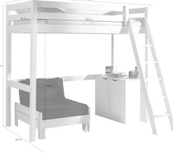 Vipack Hochbett Made in Europe,Hochbett mit 90 x 200 cm Liegefläche, grau oder weiß lackiert