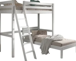 Vipack Hochbett »mit 2 Liegeflächen 90/200 Made in Europe, Kiefer massiv weiß lackiert« (B/H/T ca.209x190x211cm) Leiter schräg angestellt, stabil gebaut,Raum unter dem Bett kann genutzt werden, Einzelbett separt stellbar