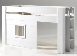 Vipack Hochbett »Noah, ein tolles Budenbett mit hoher Standfestigkeit, weiß lackiert« B/H/Tca.214x120x96cm, Leiter rechts/links möglich, Absturzschutz oben,inkl. Rolllattenrost, wahlweise mit und ohne Textilvorhang