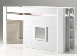 Vipack Hochbett »Noah, ein tolles Budenbett mit hoher Standfestigkeit, weiß lackiert« B/H/Tca.214x120x96cm, Leiter rechts/links möglich, Absturzschutz oben,inkl. Rolllattenrost, wahlweise mit und ohne Textilvorhang