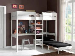 Vipack Hochbett »Pino, Kiefer massiv, viel Funktion auf kleinem Raum, Made in Europe« B/H/T ca. 208x175x105/206cm, inkl. Schlafsessel, Schreibtisch, Regal,inkl. Rolllattenrost, Absturzschutz oben, 2 Farben zur Auswahl