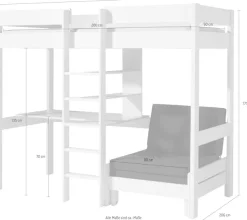 Vipack Hochbett »Pino, Kiefer massiv, viel Funktion auf kleinem Raum, Made in Europe« B/H/T ca. 208x175x105/206cm, inkl. Schlafsessel, Schreibtisch, Regal,inkl. Rolllattenrost, Absturzschutz oben, 2 Farben zur Auswahl