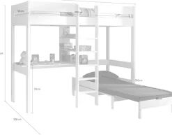 Vipack Hochbett »Pino, Kiefer massiv, viel Funktion auf kleinem Raum, Made in Europe« B/H/T ca. 208x175x105/206cm, inkl. Schlafsessel, Schreibtisch, Regal,inkl. Rolllattenrost, Absturzschutz oben, 2 Farben zur Auswahl
