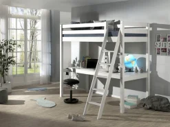 Vipack Hochbett »Pino, Kiefer massiv, sehr standfest, Made in Europe, mit Sessel« B/H/T ca. 209x190x215cm, mit großer Schreibplatte und Leiter,inkl. Rolllattenrost, Absturzschutz, 2 Breiten zur Auswahl