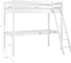 Vipack Hochbett »Pino, Kiefer massiv, sehr standfest, Made in Europe, mit Sessel« B/H/T ca. 209x190x215cm, mit großer Schreibplatte und Leiter,inkl. Rolllattenrost, Absturzschutz, 2 Breiten zur Auswahl
