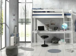 Vipack Hochbett »Pino, Kiefer massiv, sehr standfest, Made in Europe, mit Sessel« B/H/T ca. 209x190x215cm, mit großer Schreibplatte und Leiter,inkl. Rolllattenrost, Absturzschutz, 2 Breiten zur Auswahl