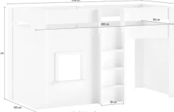 Vipack Hochbett »Reno, ein tolles Hüttenbett mit hoher Standfestigkeit, weiß lackiert« B/H/T ca. 206x120,1x105cm, Leiter mittig, Fenster und Absturzschutz,inkl. Rolllattenrost, Rückseite offen und Spielfläche unter dem Bett