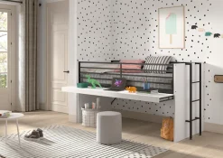 Vipack Hochbett »Sam, schlafen und arbeiten in einem, wahlweise Eiche- oder Weiß-Dekor« Liegefläche 90x200 cm, darunter eine große ausziehbare Schreibplatte,Inkl. Absturzschutz u. Leiter, pflegeleichte Dekor Oberfläche