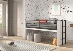 Vipack Hochbett »Sam, schlafen und arbeiten in einem, wahlweise Eiche- oder Weiß-Dekor« Liegefläche 90x200 cm, darunter eine große ausziehbare Schreibplatte,Inkl. Absturzschutz u. Leiter, pflegeleichte Dekor Oberfläche