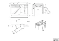 Vipack Hochbett »Scott« Made in Europe,m. Rutsch-/Leiterturm, LF 90x200 cm, Vorhang, Tunnel, 4 Designs