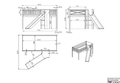 Vipack Hochbett »Scott« Made in Europe,m. Rutsch-/Leiterturm, LF 90x200 cm, Vorhang, Tunnel, 4 Designs