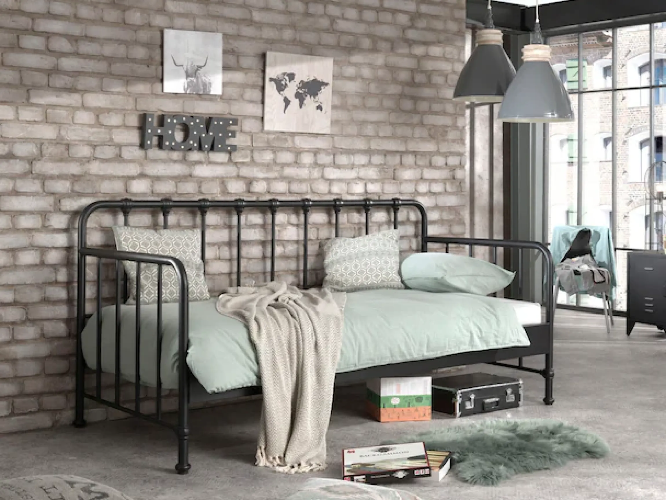 Vipack Jugendbett »Bronxx Daybett, sehr stabil, gradlinige Optik in zeitlosem Design« B/H/T ca. 96,5x110x206cm, schwarz matt, inkl. Lattenrost,Liegefläche 90/200 cm, ideal für Jugend- oder Gästezimmer