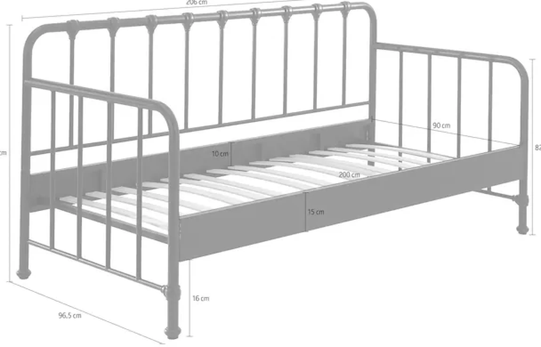 Vipack Jugendbett »Bronxx Daybett, sehr stabil, gradlinige Optik in zeitlosem Design« B/H/T ca. 96,5x110x206cm, schwarz matt, inkl. Lattenrost,Liegefläche 90/200 cm, ideal für Jugend- oder Gästezimmer