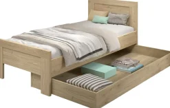 Vipack Jugendzimmer-Set »SAM - Bett und Bettschublade, gradliniges Design in wohnlichem Dekor« Bettschublade auf Rollen auch als Stauraum nutzbar, 2 tlg. tlg. die Oberfläche ist pflegeleicht, in der Ausführung Eiche Dekor