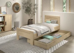 Vipack Jugendzimmer-Set »SAM - Bett und Bettschublade, gradliniges Design in wohnlichem Dekor« Bettschublade auf Rollen auch als Stauraum nutzbar, 2 tlg. tlg. die Oberfläche ist pflegeleicht, in der Ausführung Eiche Dekor