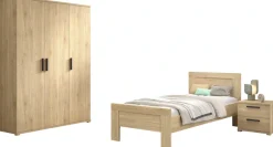 Vipack Jugendzimmer-Set »SAM - Bett, Nachtkonsole, Kleiderschrank 3-trg., gradliniges Design« Schubladen auf Metallauszug, Kleiderschrank 3-trg. mit viel Stauraum, 3 tlg. tlg.