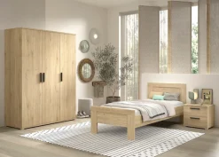 Vipack Jugendzimmer-Set »SAM - Bett, Nachtkonsole, Kleiderschrank 3-trg., gradliniges Design« Schubladen auf Metallauszug, Kleiderschrank 3-trg. mit viel Stauraum, 3 tlg. tlg.