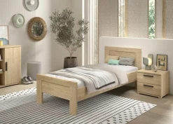 Vipack Jugendzimmer-Set »SAM - Bett und Nachtkonsole, gradliniges Design in wohnlichem Dekor« Schubladen auf Metallauszug bieten Stauraum am Bett, 2 tlg. tlg. die Oberfläche ist pflegeleicht, in der Ausführung Eiche Dekor