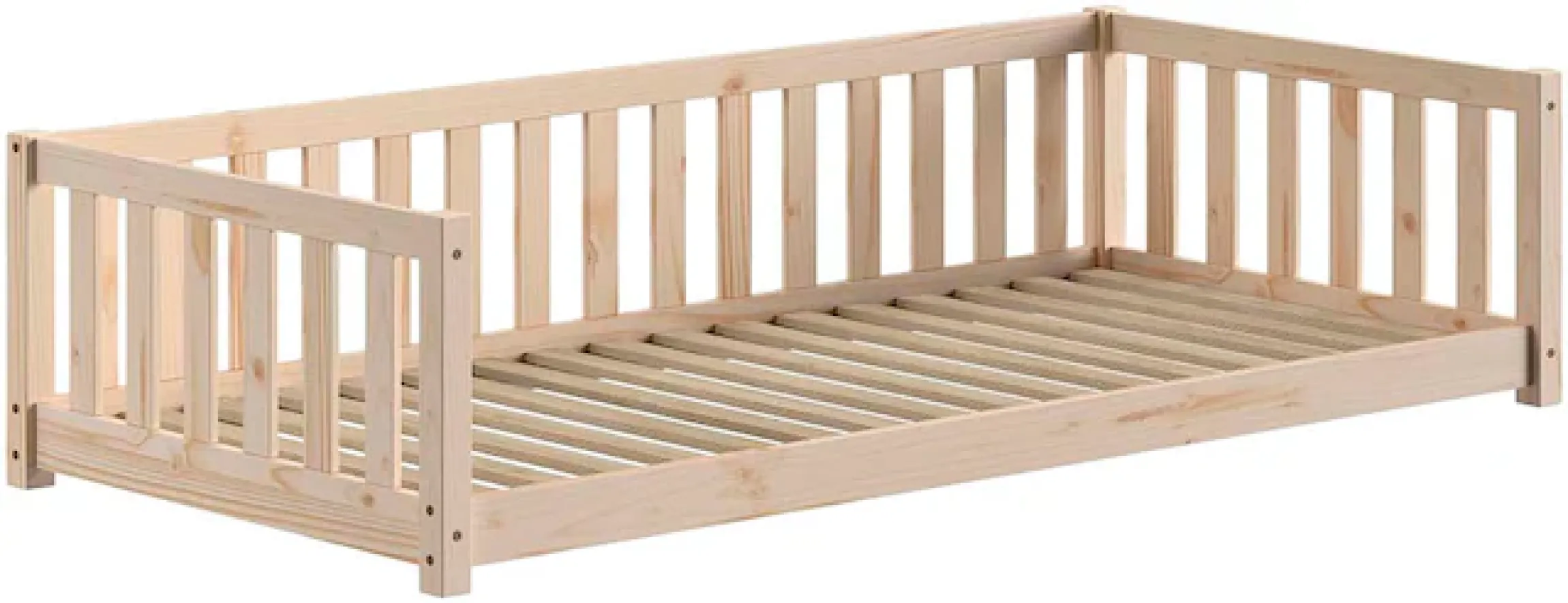 Vipack Kinderbett »Dallas, Massivholzbett, umbaubar vom Boden- zum Daybett« inkl. Rolllattenrost und Sprossenumrandung, 90 oder 140x200 cm breit,stabil und standfest gebaut, wahlweise Kiefer massiv natur oder weiß