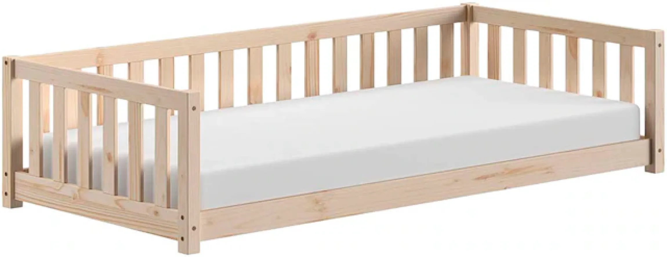Vipack Kinderbett »Dallas, Massivholzbett, umbaubar vom Boden- zum Daybett« inkl. Rolllattenrost und Sprossenumrandung, 90 oder 140x200 cm breit,stabil und standfest gebaut, wahlweise Kiefer massiv natur oder weiß