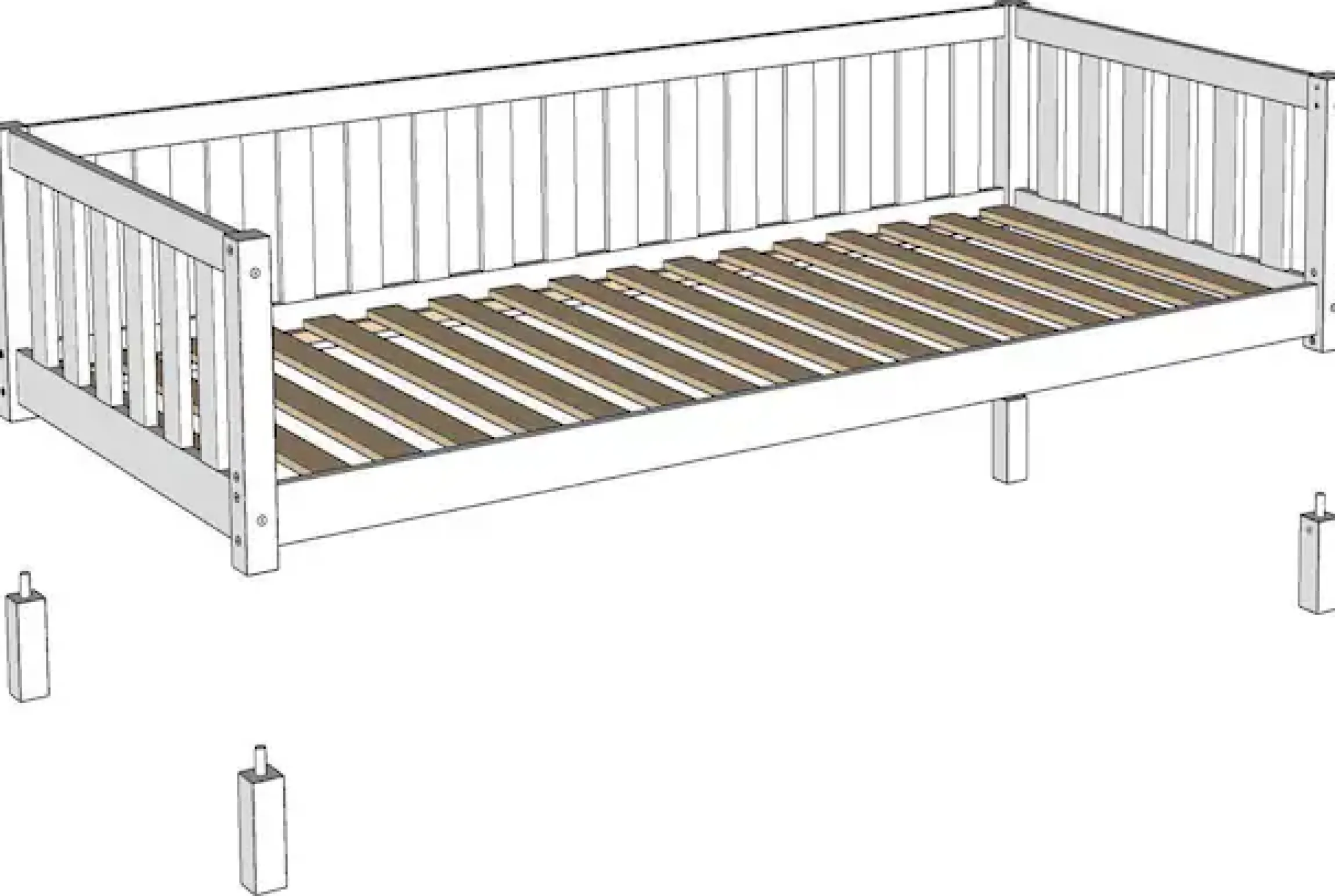Vipack Kinderbett »Dallas, Massivholzbett, umbaubar vom Boden- zum Daybett« inkl. Rolllattenrost und Sprossenumrandung, 90 oder 140x200 cm breit,stabil und standfest gebaut, wahlweise Kiefer massiv natur oder weiß