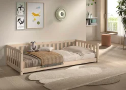 Vipack Kinderbett »Dallas, Massivholzbett, umbaubar vom Boden- zum Daybett« inkl. Rolllattenrost und Sprossenumrandung, 90 oder 140x200 cm breit,stabil und standfest gebaut, wahlweise Kiefer massiv natur oder weiß