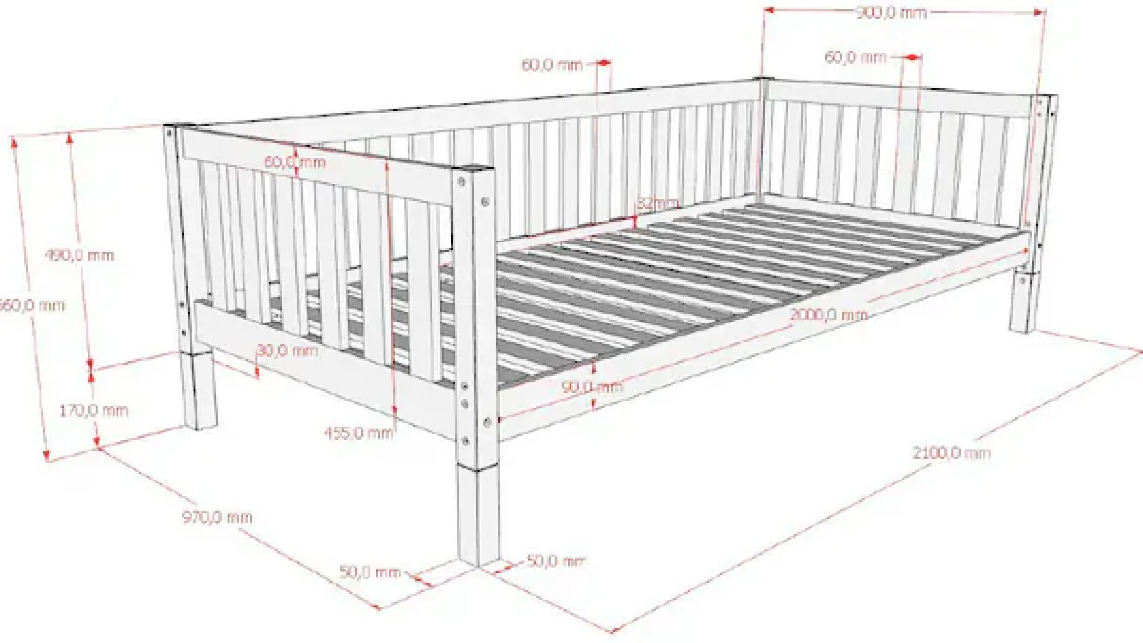 Vipack Kinderbett »Dallas, Massivholzbett, umbaubar vom Boden- zum Daybett« inkl. Rolllattenrost und Sprossenumrandung, 90 oder 140x200 cm breit,stabil und standfest gebaut, wahlweise Kiefer massiv natur oder weiß
