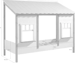 Vipack Kinderbett »Hausbett, aus MDF und Massivholz weiß lackiert mit farblichen Absatz« B/H/T ca. 214,5x174x107,5cm, vorne 2 Fenster, mit Liebe zum Detail,inkl. Rolllattenrost, wahlweise mit oder ohne Bettschublade auf Rollen