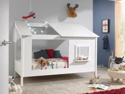 Vipack Kinderbett »Hausbett, aus MDF und Massivholz weiß lackiert, inkl. Fenster vorne« B/H/T ca. 214x158,5x105cm, seitl. und hinten offen,wahlweise mit oder ohne Bettschublade auf Rollen