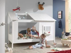 Vipack Kinderbett »Hausbett, aus MDF und Massivholz weiß lackiert, inkl. Fenster vorne« B/H/T ca. 214x158,5x105cm, seitl. und hinten offen,wahlweise mit oder ohne Bettschublade auf Rollen
