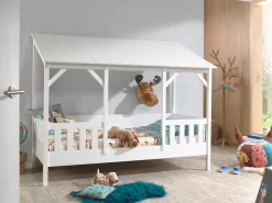 Vipack Kinderbett »Hausbett, aus MDF und Massivholz, Dach schwarz oder weiß« B/H/T ca. 214,2x174x105,3cm, inkl. umlaufende Umrandung,wahlweise mit oder ohne Bettschublade auf Rollen