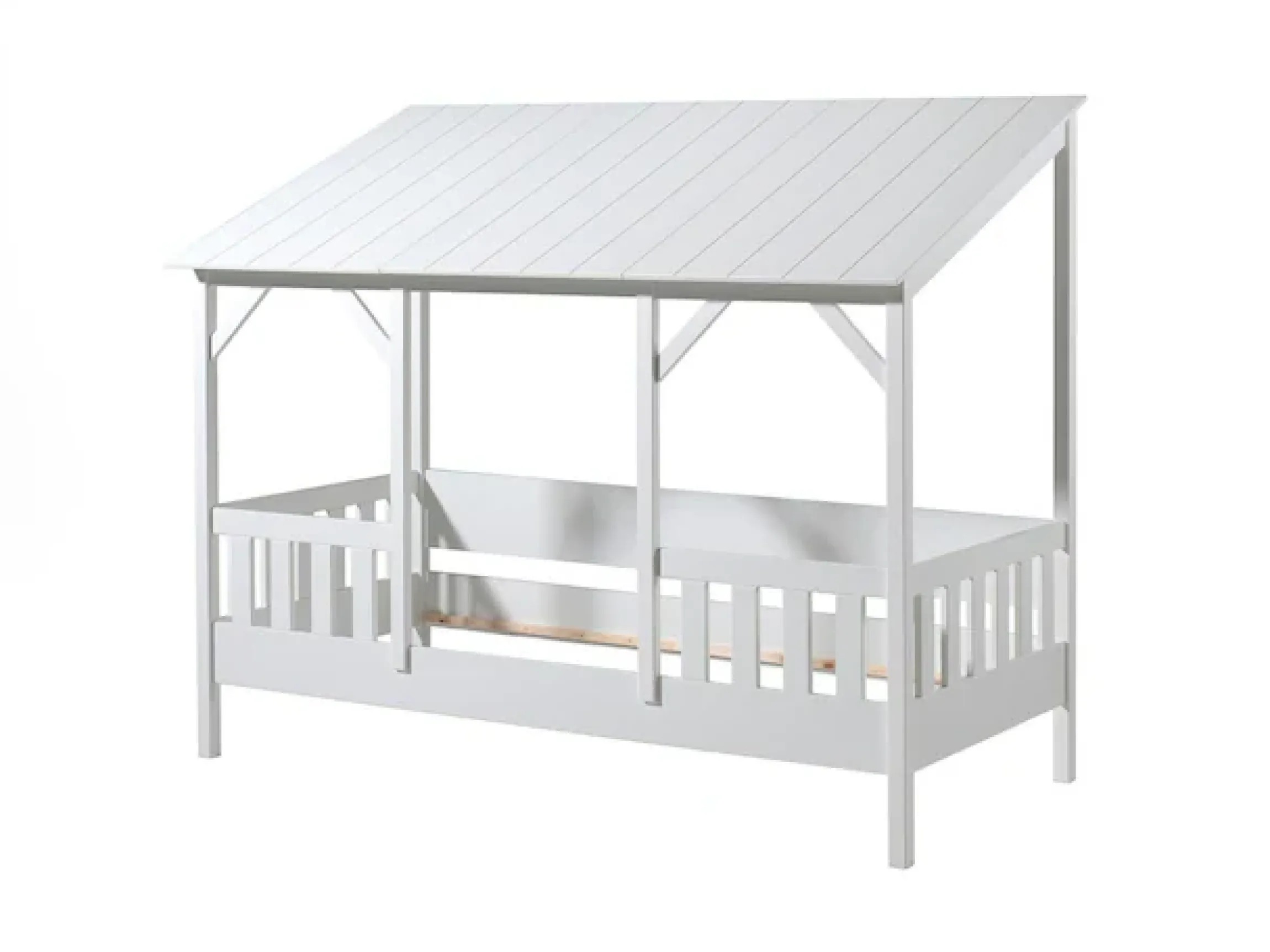 Vipack Kinderbett »Hausbett, aus MDF und Massivholz, Dach schwarz oder weiß« B/H/T ca. 214,2x174x105,3cm, inkl. umlaufende Umrandung,wahlweise mit oder ohne Bettschublade auf Rollen