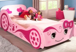 Vipack Kinderbett »LoveCar, in verspielter Optik, ein Highlight im Kinderzimmer« B/H/T ca. 213x68x101cm, MDF rosa lackiert, Räder mit Herz-Optik,Liegefläche 90/200, inkl. Lattenrost, die Räder sind feststehend