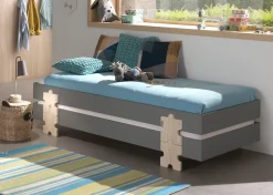 Vipack Kinderbett »Modulo, stapelbares Einzelbett, inkl. Rolllattenrost, 2 Farben« B/H/T ca. 203,6x93,8x48cm, Fuß Puzzle massiv, Bettseiten MDF lackiert,Liegefläche 90/200 cm, einzeln oder als 2-er Set erhältlich