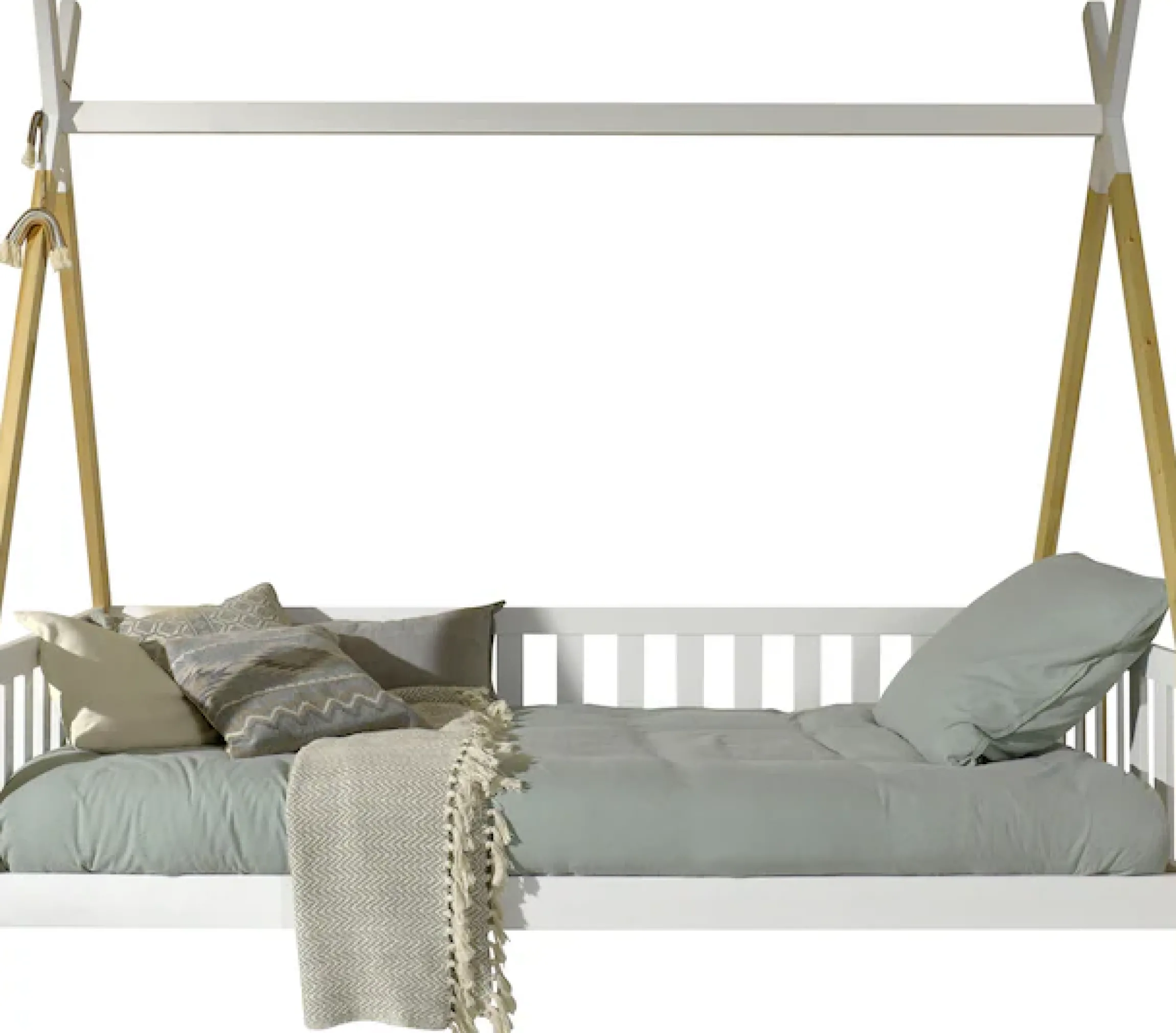 Vipack Kinderbett »Tipi, mit Querstange in Zelt-Optik, Kiefer massiv« B/H/T ca. 206x185,1x96cm, seitliche Sprossenumrandung,inklusive Rolllattenrost und wahlweise mit Bettschublade