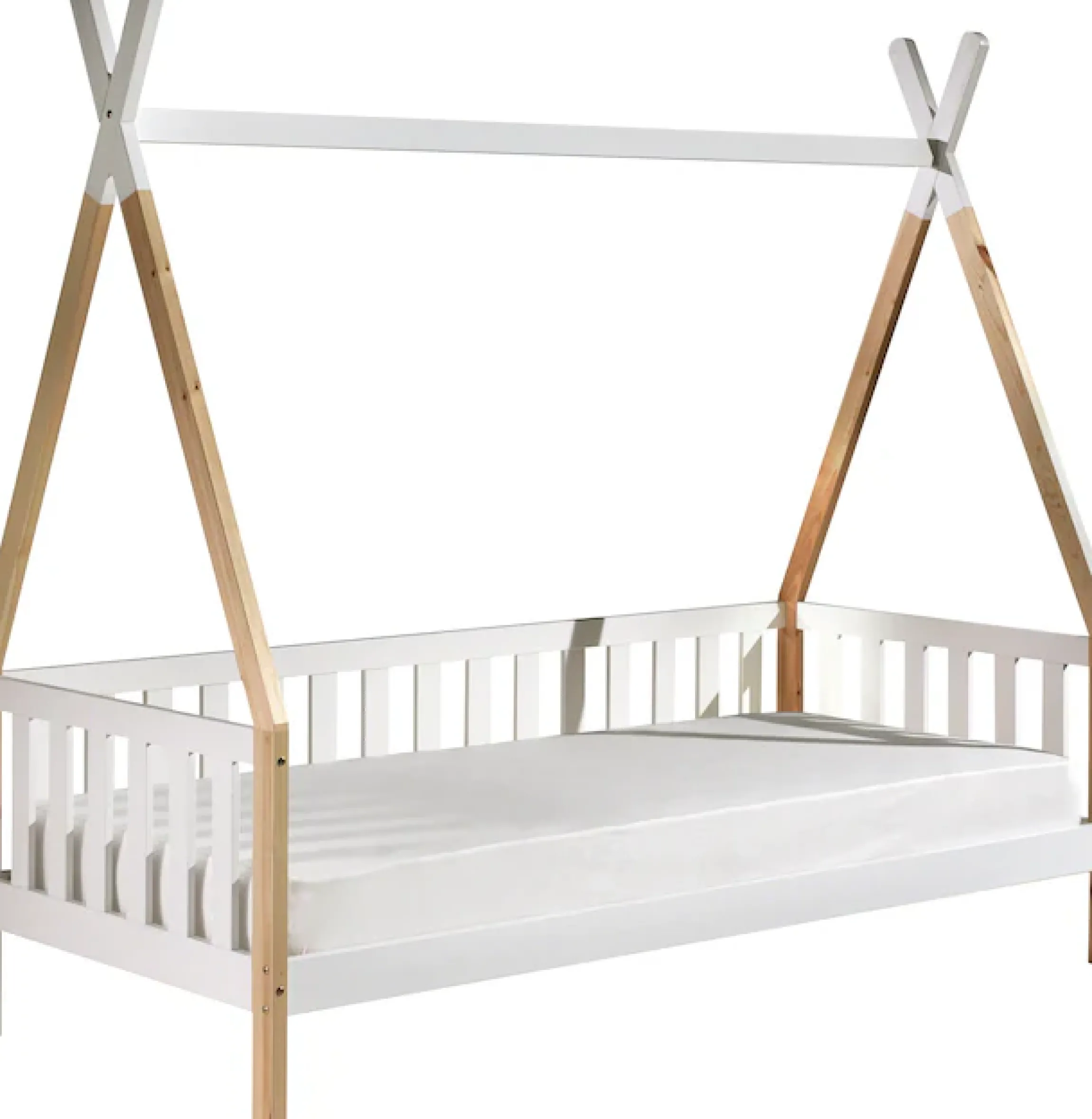 Vipack Kinderbett »Tipi, mit Querstange in Zelt-Optik, Kiefer massiv« B/H/T ca. 206x185,1x96cm, seitliche Sprossenumrandung,inklusive Rolllattenrost und wahlweise mit Bettschublade