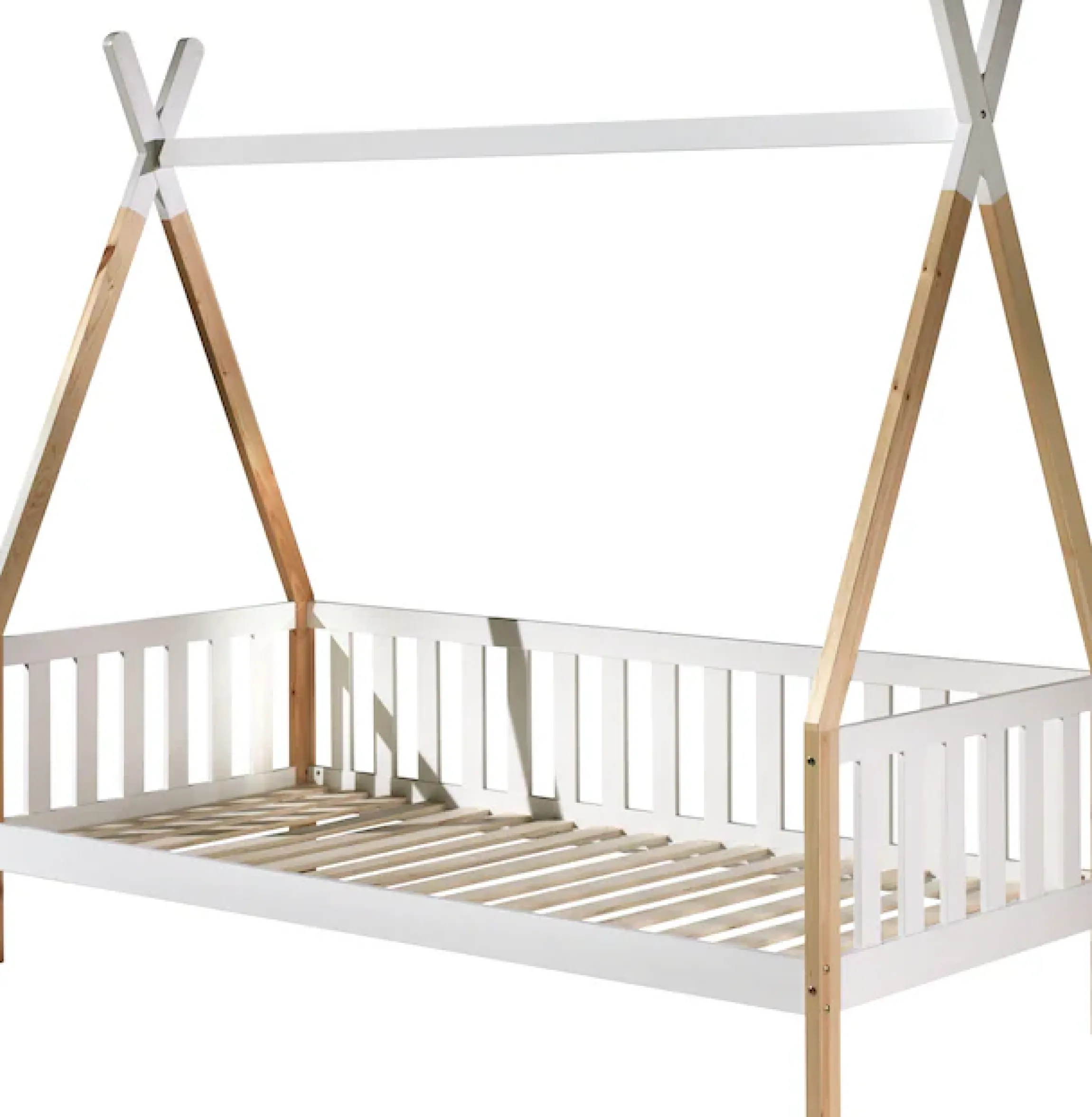 Vipack Kinderbett »Tipi, mit Querstange in Zelt-Optik, Kiefer massiv« B/H/T ca. 206x185,1x96cm, seitliche Sprossenumrandung,inklusive Rolllattenrost und wahlweise mit Bettschublade