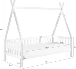 Vipack Kinderbett »Tipi, mit Querstange in Zelt-Optik, Kiefer massiv« B/H/T ca. 206x185,1x96cm, seitliche Sprossenumrandung,inklusive Rolllattenrost und wahlweise mit Bettschublade