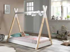Vipack Kinderbett »Tipi, mit Querstange in Zelt-Optik, Kiefer massiv« inkl. Lattenrost, Bettrahmen in Weiß, 2 Größen zur Auswahl,Bodenfreiheit 1,5 cm für bessere Belüftung