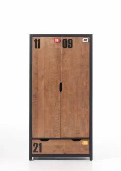 Vipack Kleiderschrank »Alex, Fronten massiv Kiefer in Hobel-Optik, Dekor Ziffern« H/T ca. x200x55cm, Rahmen schwarz, wahlweise 2 Breiten,inkl. Schublade/n, innen mit Kleiderstange